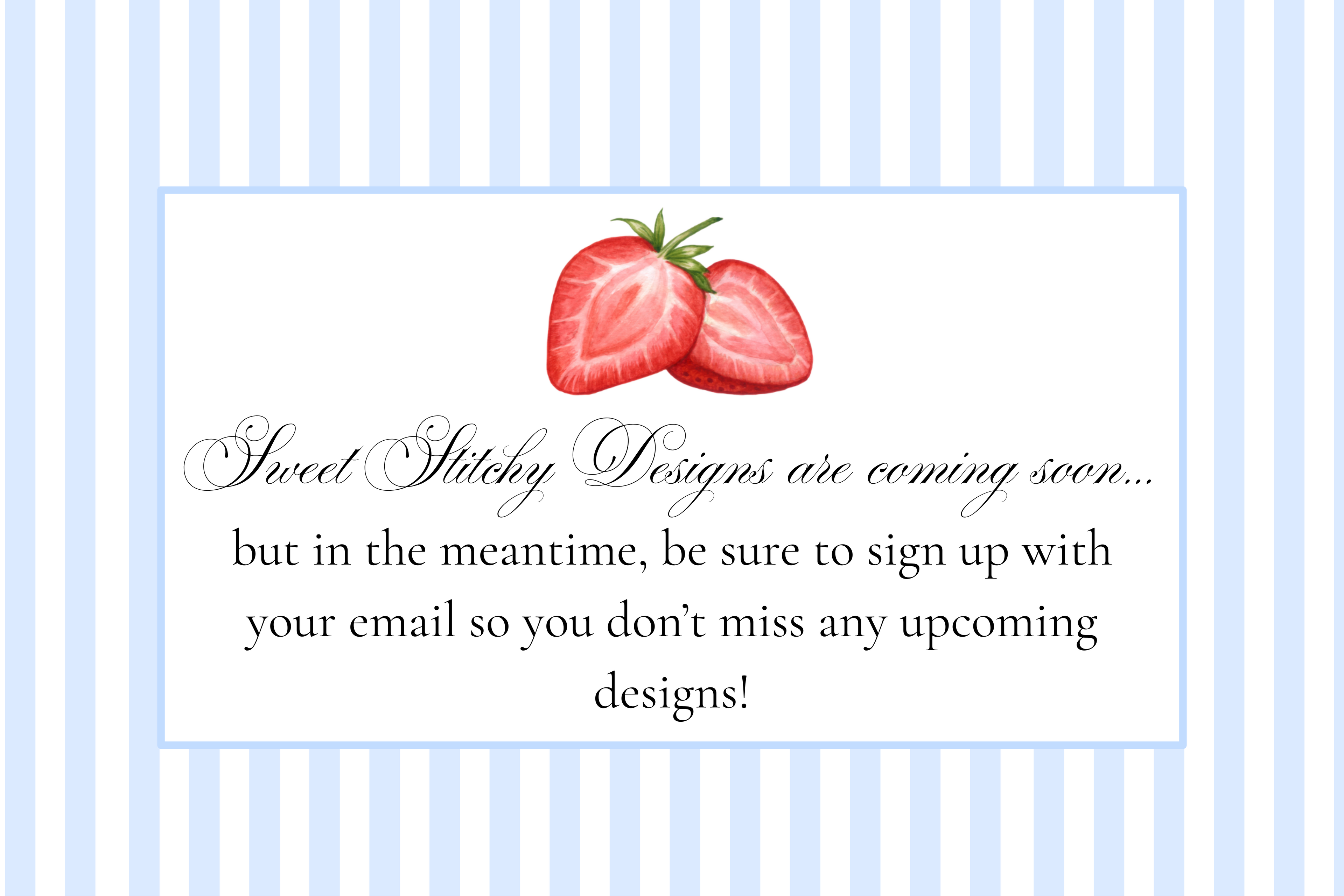Promotional message with strawberries on a striped background